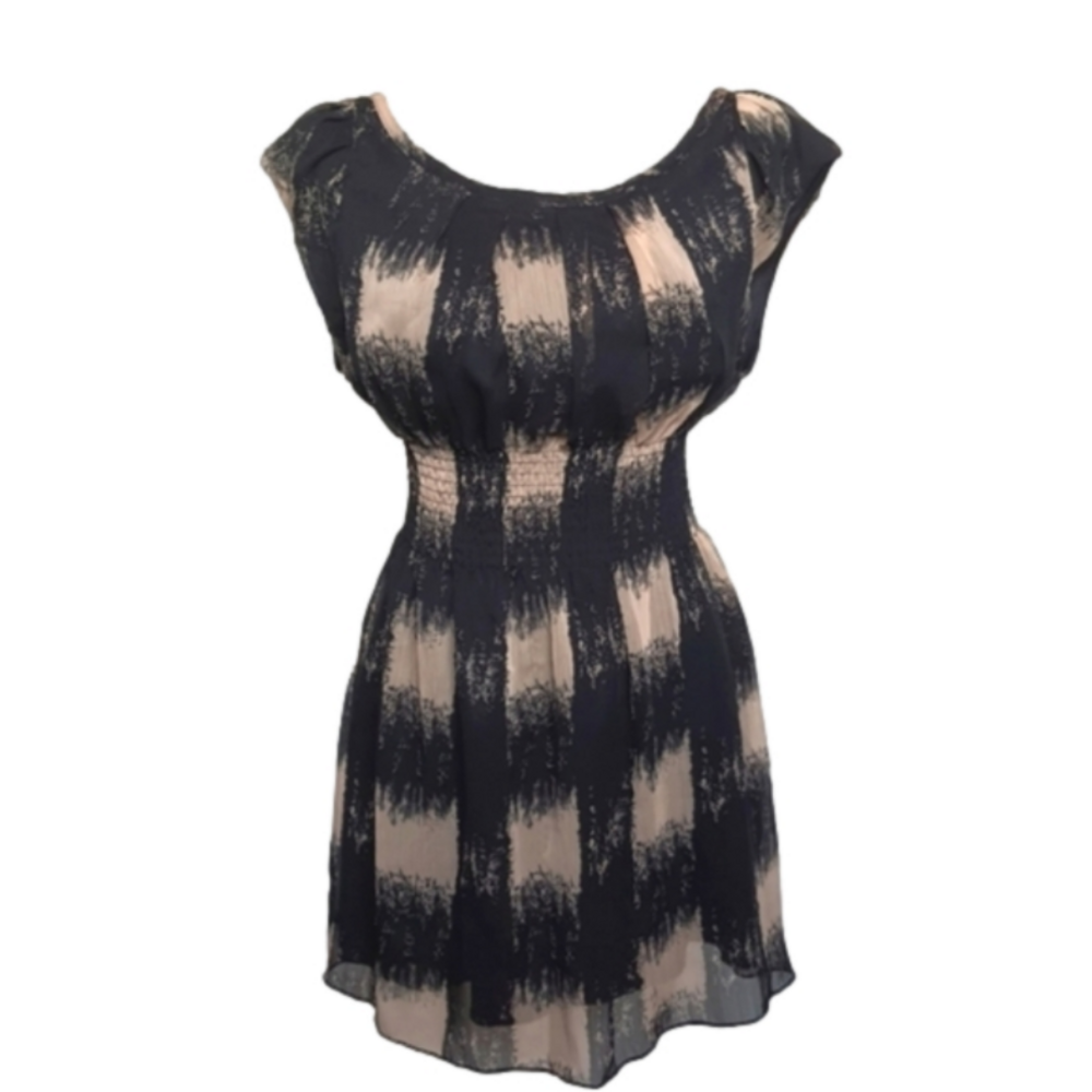 AX Paris Women's Black & Tan Mini Dress, Scoop Neck, Cap Sleeves, Size 12